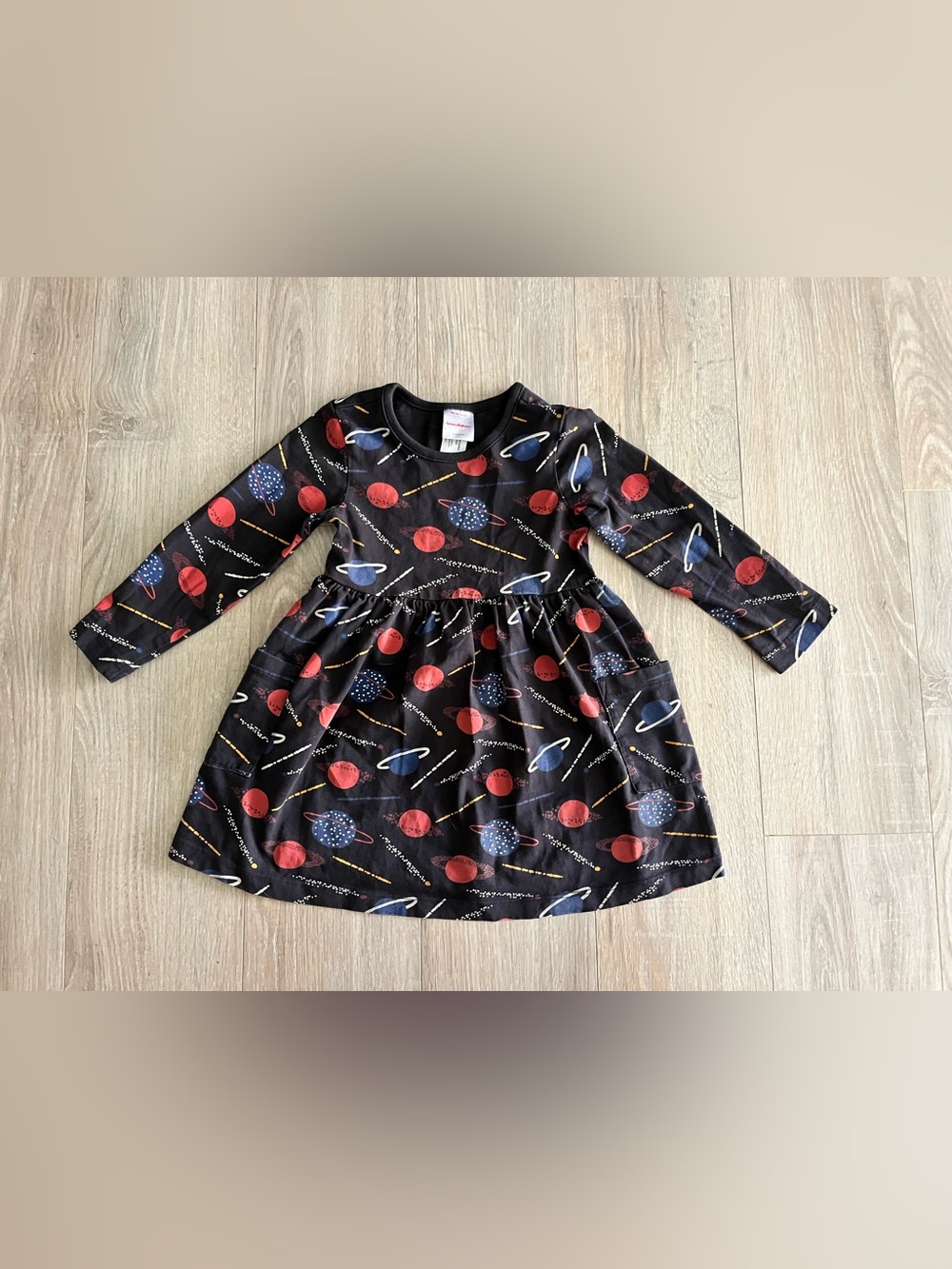 Hanna Andersson Girl’s Long Sleeve Playground Dress Multi Universe On Black 3T